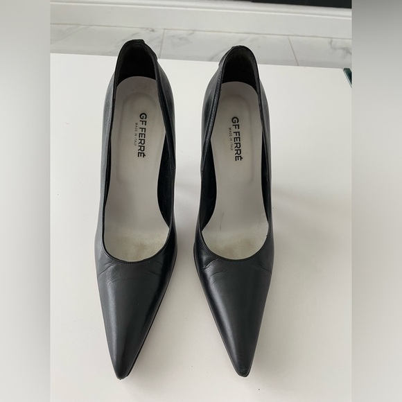 GIANFRANCO FERRE BLACK LEATHER HIGH HEELS SIZE EU37.5 US7.5 - Picture 1 of 16